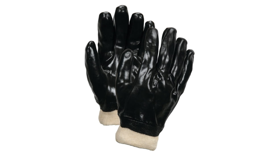 MCR Safety PVC Coated Work Gloves, Single Dipped with Smooth PVC, Soft Interlock Lining, Comfortable Knit Wrist, Black, Large, 6100