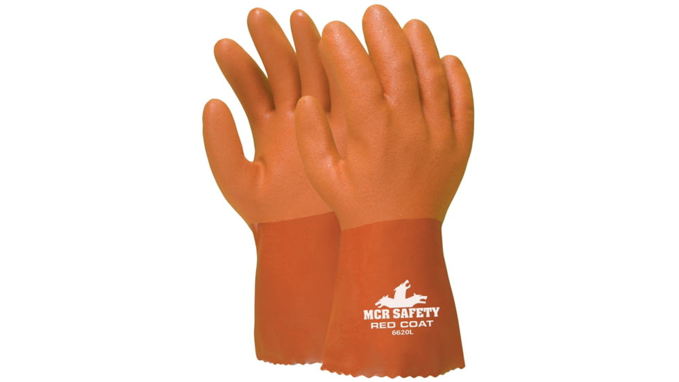 MCR Safety Red Coat Series Flexible PVC Coated Work Gloves, Double Dipped with Sandy PVC, Seamless Knit Lining, 10in Length, Red/White, X - Large, 6620XL