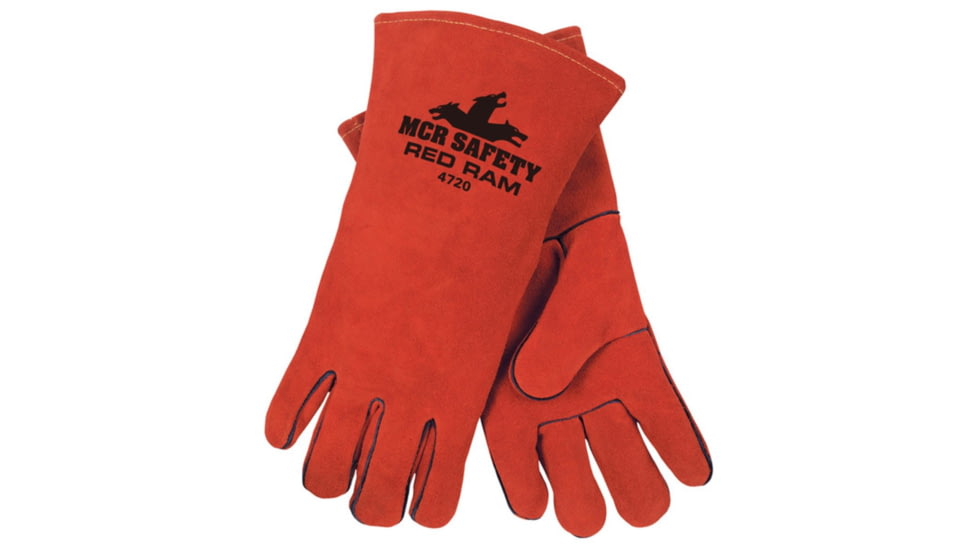 MCR Safety Red Ram Leather Welding Work Gloves, Premium Side Split Leather, Full Jersey Lined and Welted, Russet, X - Large, 4720