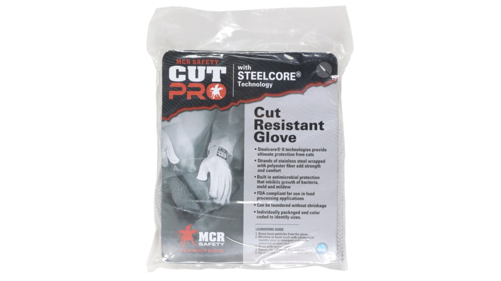 MCR Safety Steelcore 2 7 Gauge Regular Weight Cut Resistant Work Gloves, Polyester Wrapped Stainless Steel, White, X - Small, 9350XS