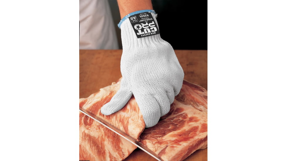 MCR Safety Steelcore 2 7 Gauge Regular Weight Cut Resistant Work Gloves, Polyester Wrapped Stainless Steel, White, X - Small, 9350XS