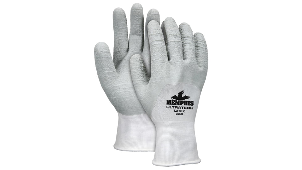 MCR Safety UltraTech Work Gloves, 13 Gauge Nylon Shell, Gray/White, Large, 9698L