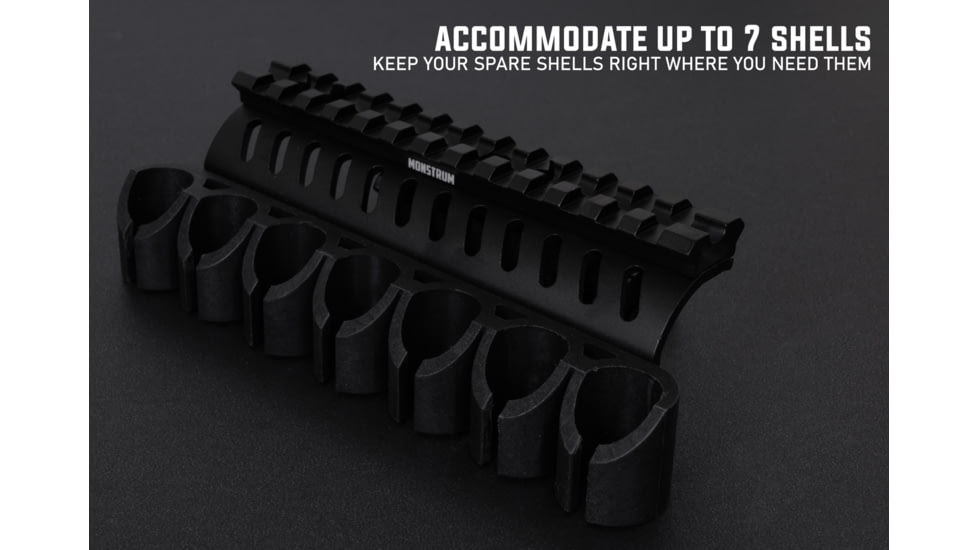 Monstrum Mossberg 20-Gauge Shell Carrier with Picatinny Rail Mount - 500/590/Shockwave, Black, Z84