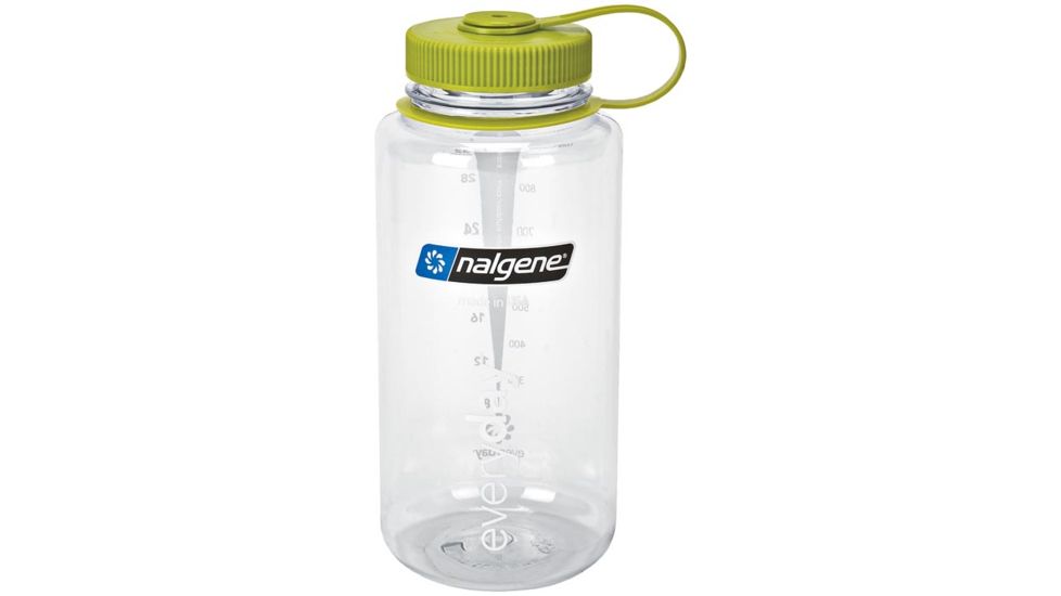 Nalgene 32oz Wide Mouth Bottle, Clear/Green Lid, 341826
