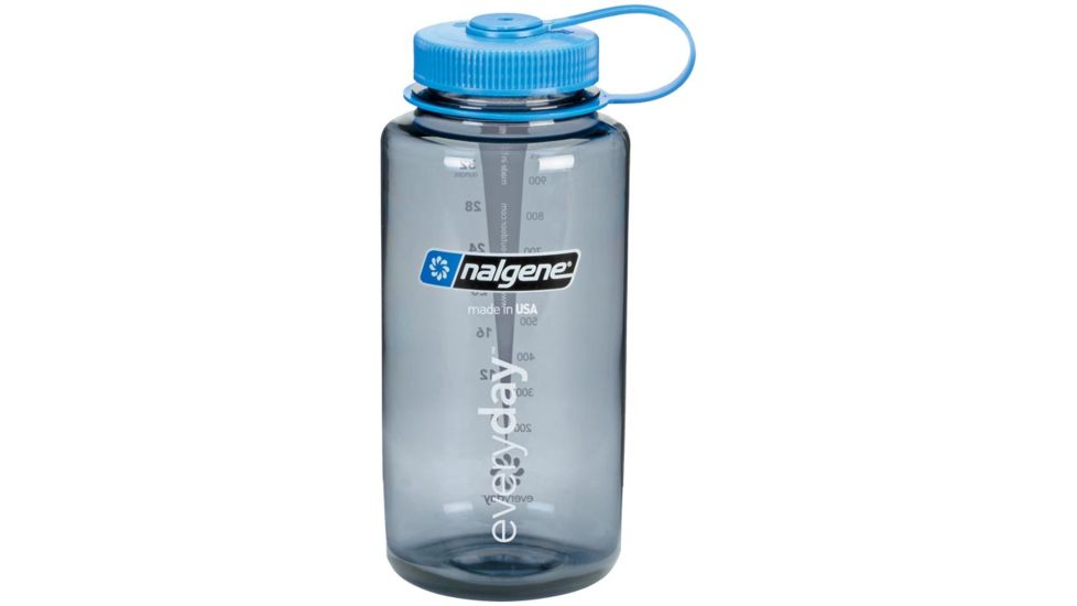 Nalgene 32oz Wide Mouth Bottle, Gray/Blue Lid, 341829