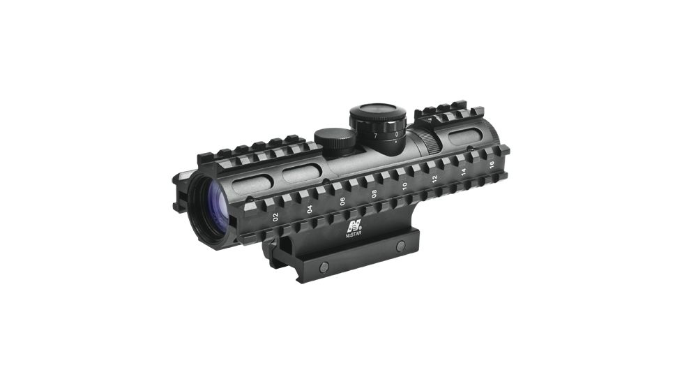 NcStar 2-7X32mm Rifle Scope/3 Rail Sight Syst./Blue Ill. Mil-Dot Ret