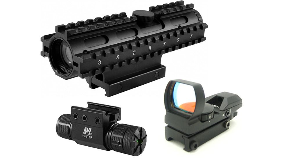 NcStar 4x32mm Compact Rifle Scope Kit 1 - Mil Dot Reticle w/ Green Laser and Red Dot Sight