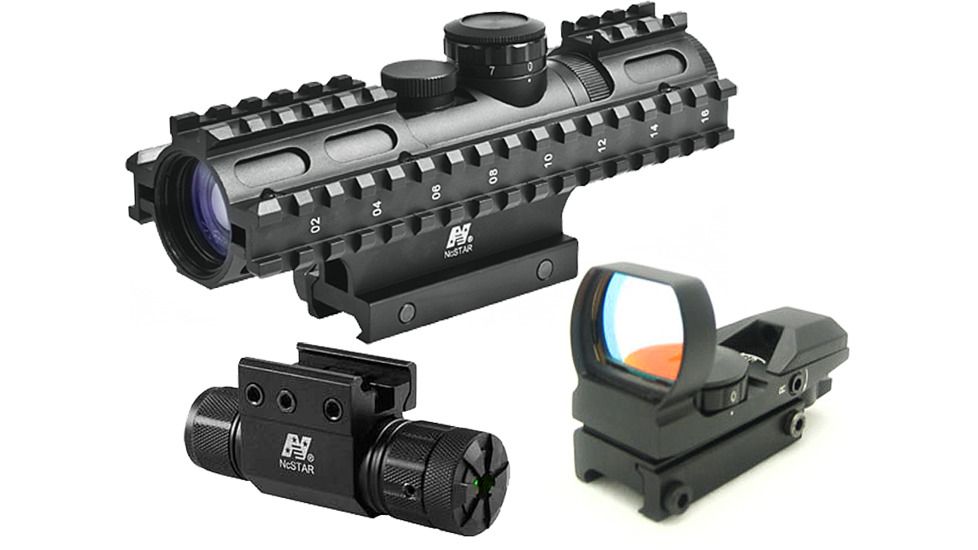 NcStar 2-7x32mm Rifle Scope Kit 2 - P4 Sniper Reticle w/ Green Laser and Red Dot Sight