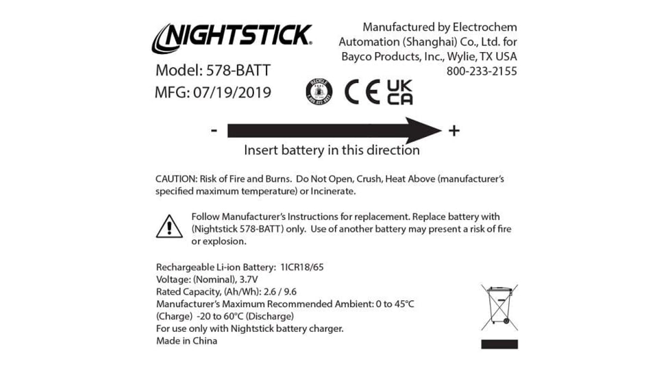 Nightstick Rechargeable Lithium-ion Battery, USB-578XL Series, 578-BATT