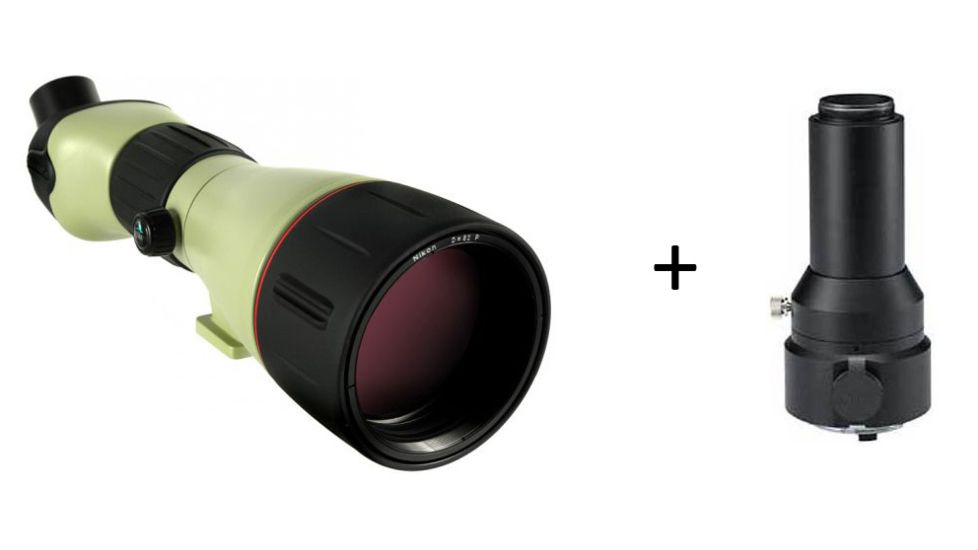Nikon Fieldscope 25-75x82mm Straight Body Spotting Scope, ED Glass w/Zoom Eyepiece 8332 w/ Nikon Fieldscope Spotting Scope Digital SLR Camera Adapter FSA-L1 8322
