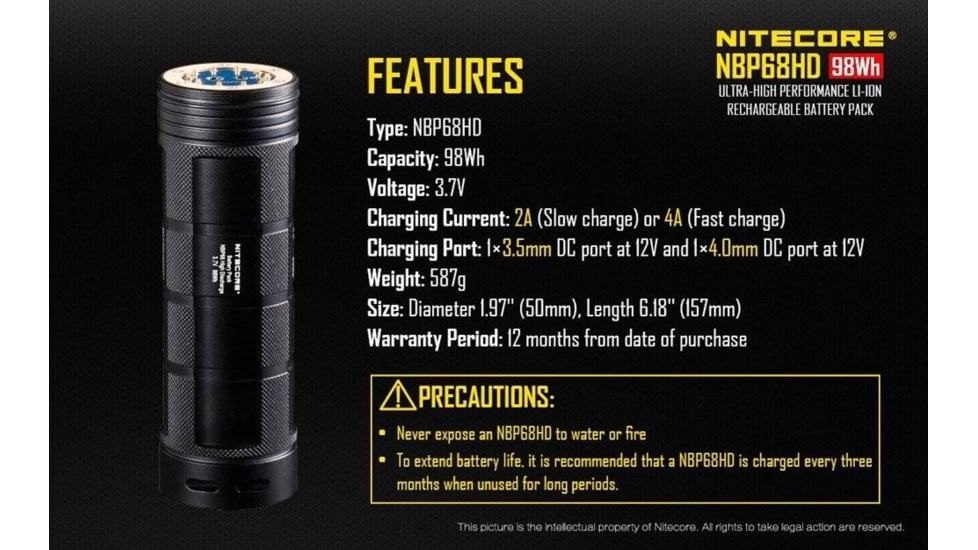 Nitecore NBP68HD for TM Series, Compatible with TM28, Yellow, 6952506492206