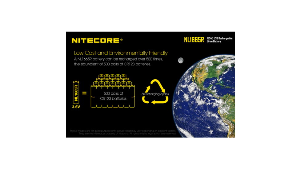 Nitecore NL1665R 650mAh USB Rechargeable 16340 Battery, Yellow, 6952506492411
