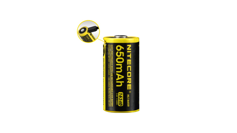 Nitecore NL1665R 650mAh USB Rechargeable 16340 Battery, Yellow, 6952506492411