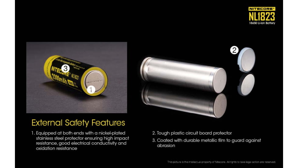 Nitecore NL1823 2300mAh Rechargeable 18650 Battery, Yellow, 6952506491476