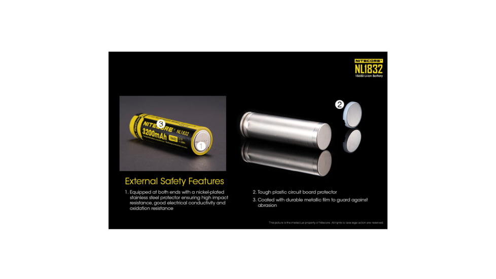 Nitecore NL1832 3200mAh Rechargeable 18650 Battery, Yellow, 6952506491490