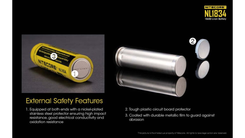 Nitecore NL1834 3400mAh Rechargeable 18650 Battery, Yellow, 6952506491506