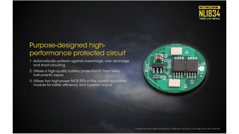 Nitecore NL1834 3400mAh Rechargeable 18650 Battery, Yellow, 6952506491506