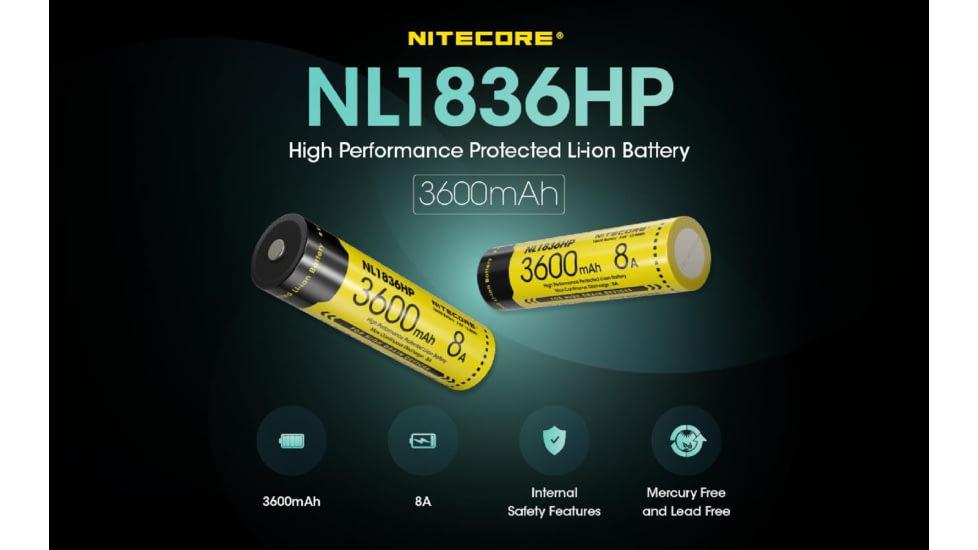 Nitecore NL1836HP 3600mAh Rechargeable 18650 Battery, Yellow, BAT-NITE-18650-NL1836HP