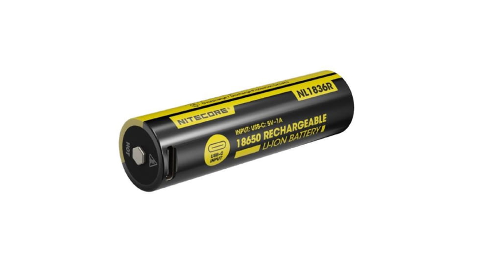 Nitecore NL1836R 3600mAh USB-C Rechargeable 18650 Battery, Yellow, BAT-NITE-18650-NL1836R