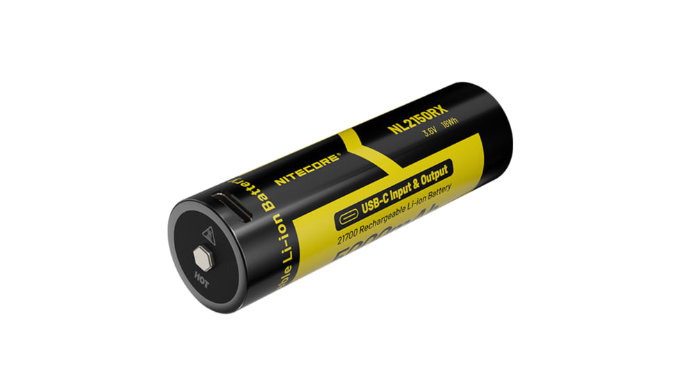 Nitecore NL2150RX 5000mAh USB-C Rechargeable 21700 Battery, Black/Yellow, 6952506495535