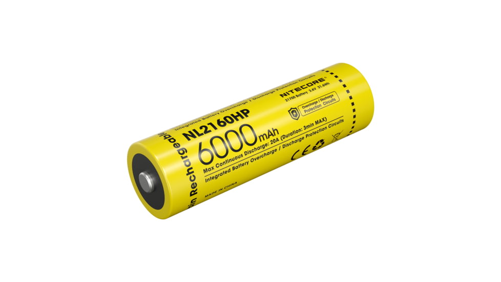 Nitecore NL2160HP 6000mAh Rechargeable 21700 Battery, Black/Yellow, 6952506496426
