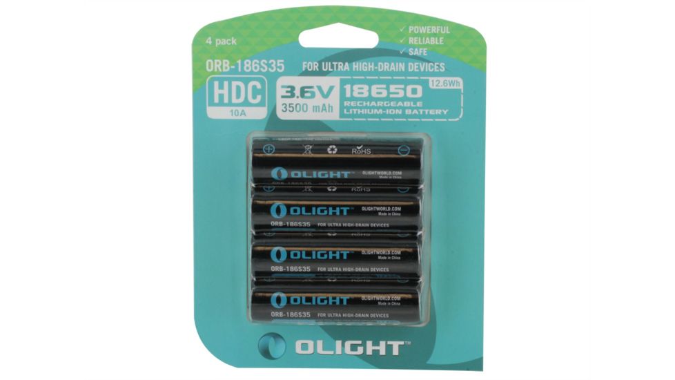 Olight HDC 3.6V 3500mAh 18650 Button Top Battery for the X7, Black, 18650-HDC-3500MAH-4PK