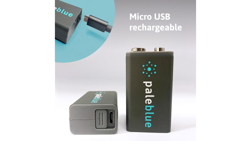 Pale Blue Earth Pale Blue Smart Lithium Ion USB Rechargeable 9V Batteries 2 Pack, Gray, PB-9V-C
