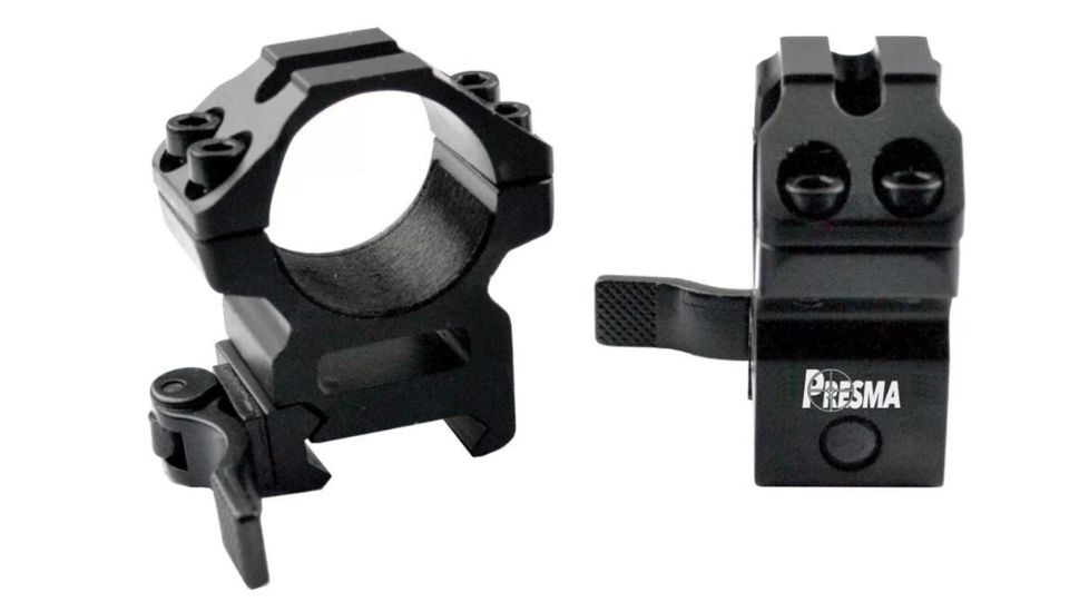 Presma 1in Quick Release Medium Profile Scope Rings for Picatinny/Weaver Rails, Black, PRWG020