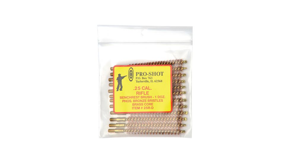Pro-Shot Brass Core-Bronze Bristle Rifle Length Bore Brush .25 Caliber