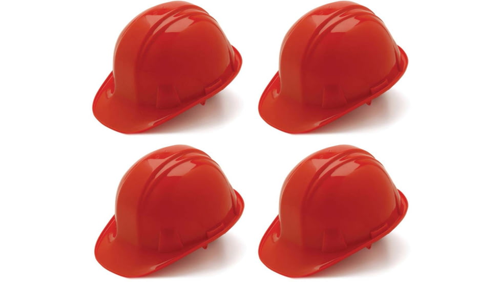Pyramex Cap Style 6 Point Snap Lock Suspension Hard Hats Red, Pack of 4