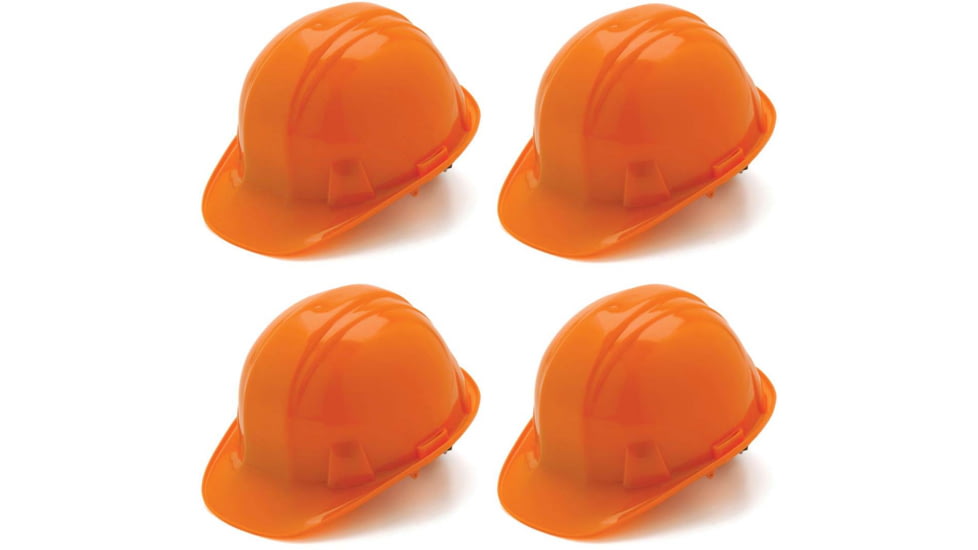 Pyramex Cap Style 6 Point Snap Lock Suspension Safety Helmets Orange, Pack of 4
