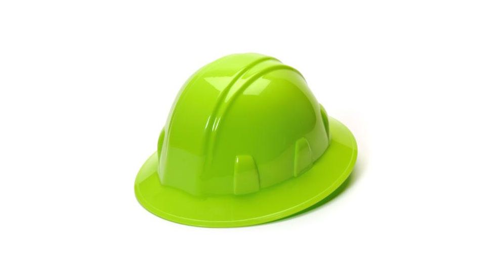 Pyramex HP24131 Hard hat - Full Brim Style 4 Point Ratchet Suspension, Hi Viz Green