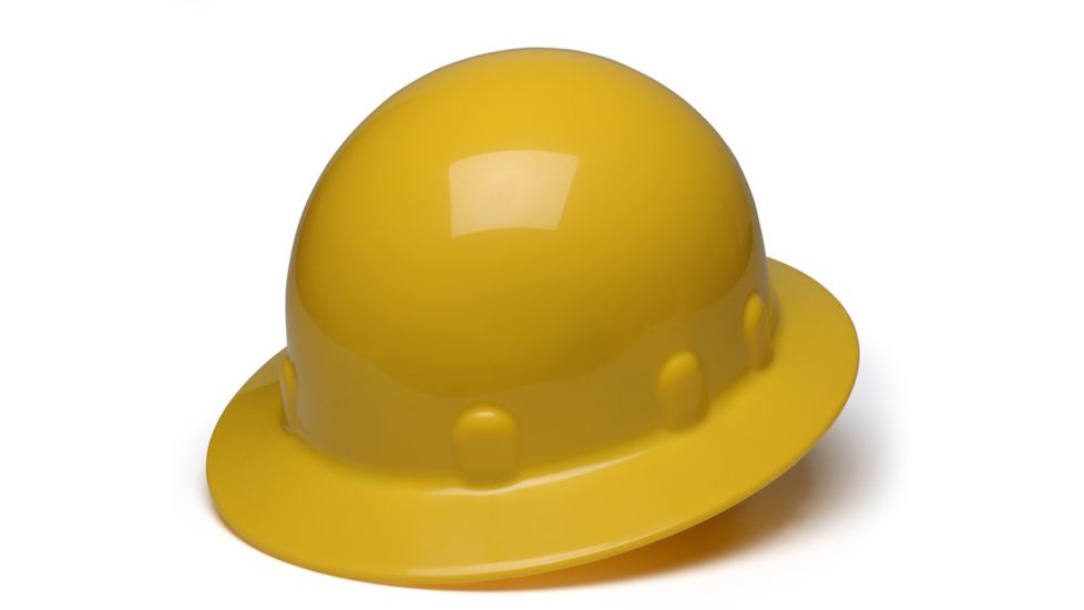 Pyramex Sleek Shell Full Brim 4 Point Ratchet Suspension Hard Hat - Yellow HPS24130, Single Pack