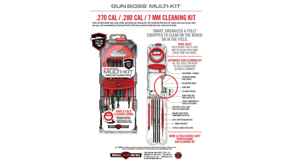 Real Avid Gun Boss Cleaning Multi-Kit, .270cal/.280cal/7mm, AVGBMK270