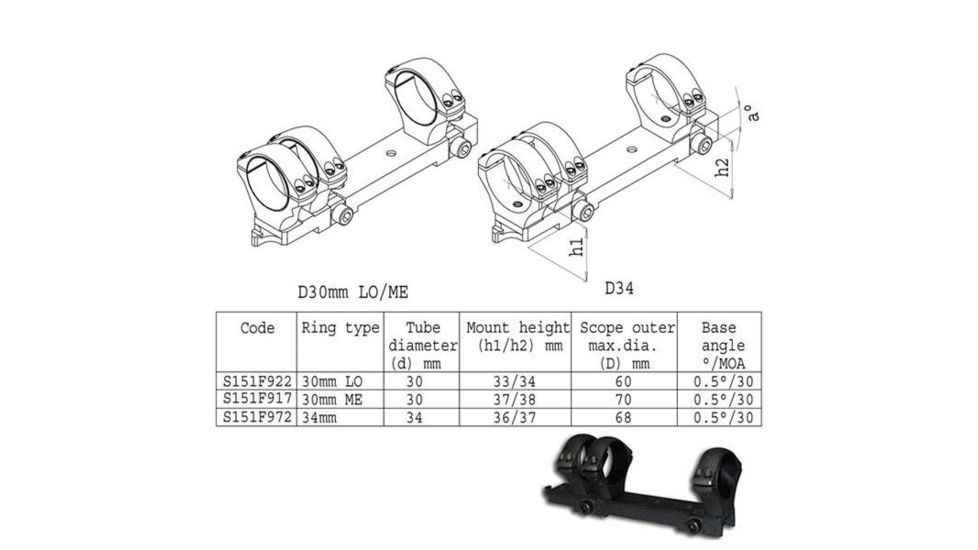 Sako Sako Trg Scope Mount, 3 Ring - 34mm Diameter, Med, 36/37mm Height, Phosphate 30 Moa S151F972
