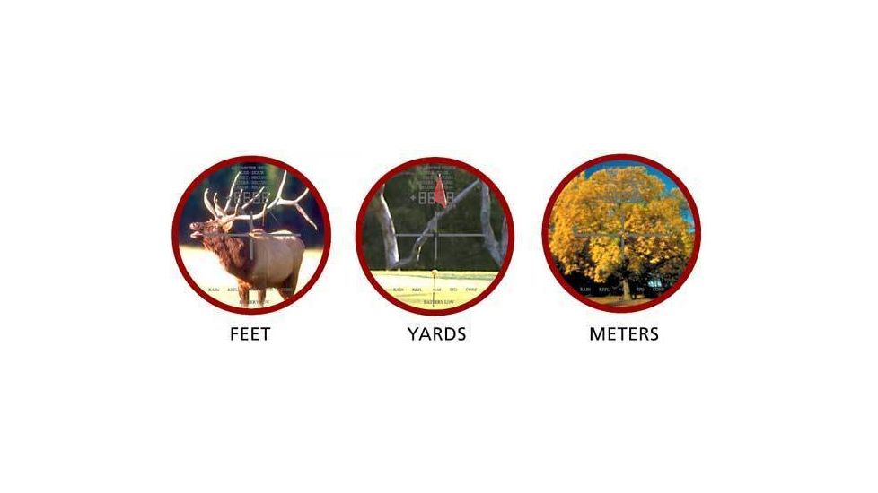 Simmons 1000 Rangefinder displays distance in Feet, Yards or Meters