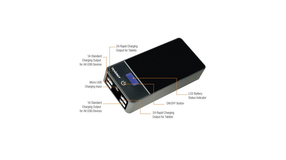 Tenergy POWER x 4 18000mAh Power Bank, Black 51106