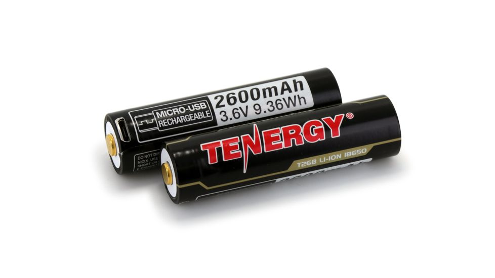 Tenergy T26B 3.6V 2600mAh Li-ion Rechargeable Battery w/Micro-USB Charging Port,Black,Pack of 2, 31778
