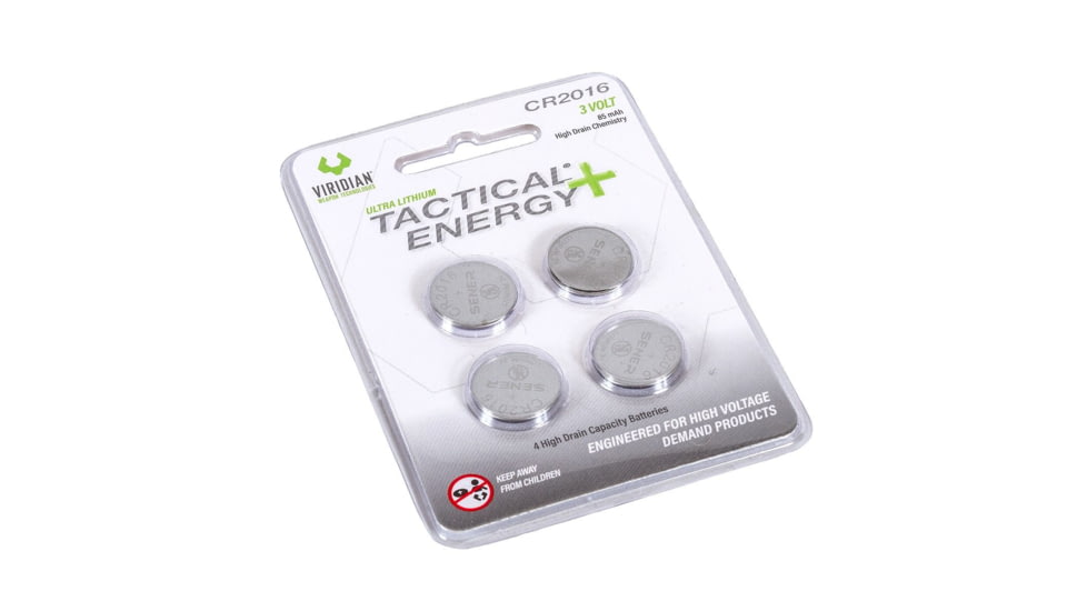 Viridian Weapon Technologies CR2016 Lithium Battery, Tactical Energy+, 4 Pack High Drain, Small, 350-0013