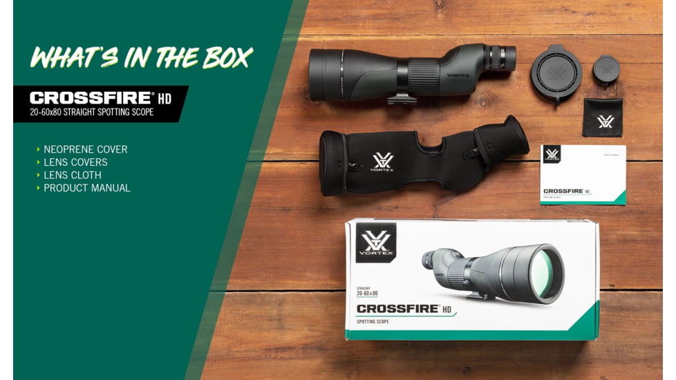 Vortex Crossfire HD 20-60x80 Spotting Scope, Straight, Green, CF-80S