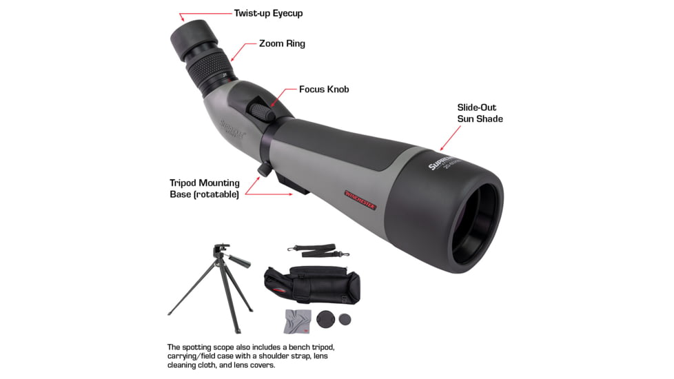 Winchester Supreme Optics W20-60x80mm Spotting Scope, Black/Gray, WQ-SS-SPRM13-20-60x80